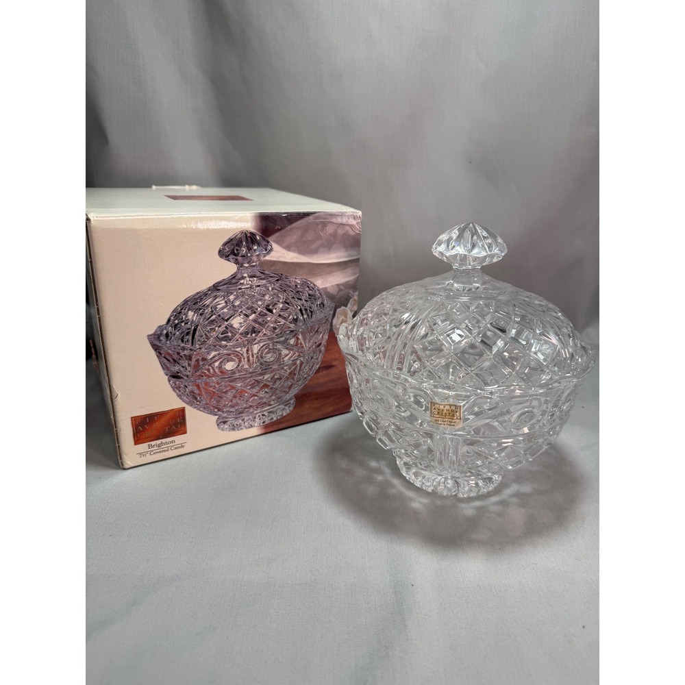Fifth Avenue Crystal Brighton Covered Candy Dish Clear Polish Lead Crystal 7.5"